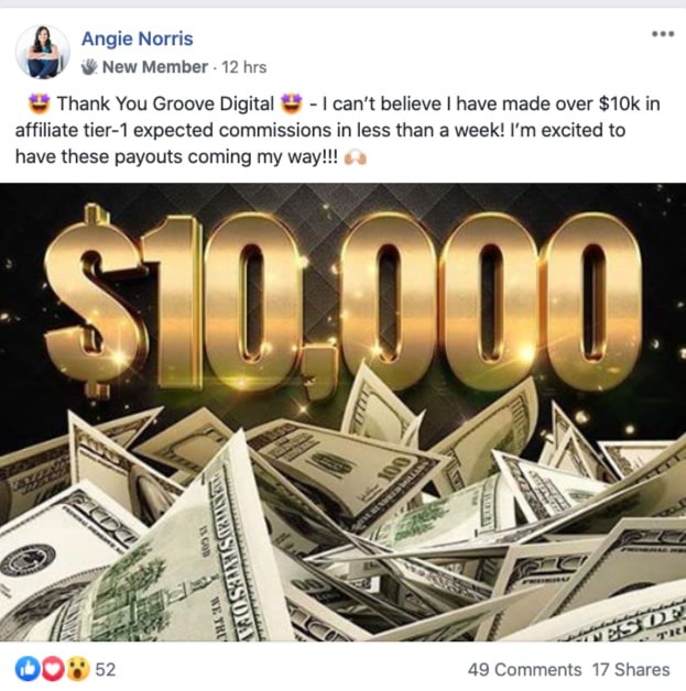 image showing the affiliate earnings of Angie Norris